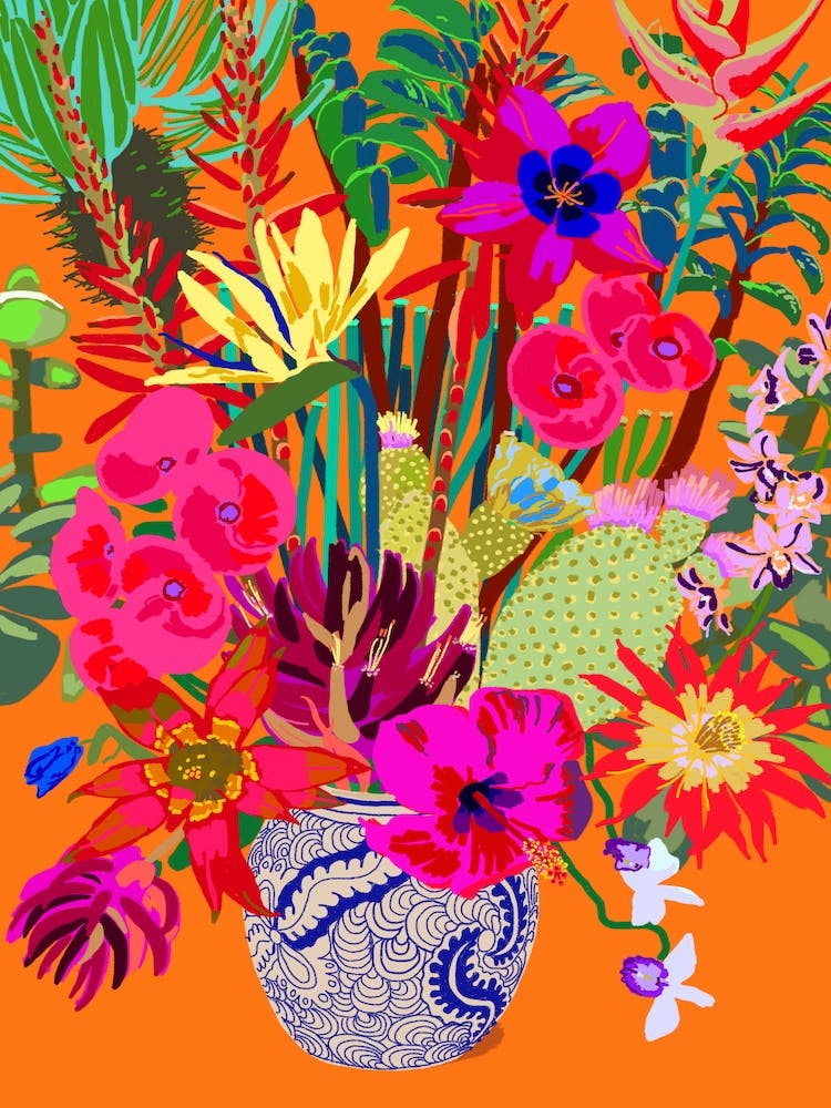 Hot Summer Flowers In A Vase