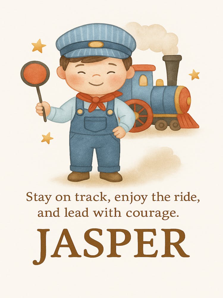 Train Conductor Nursery Art – Personalized Boy Wall Print “Jasper” – Inspirational Quote Kids Room Decor