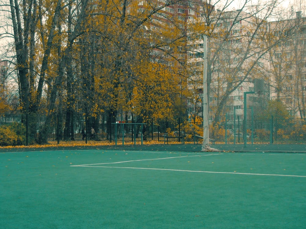 Autumn Leaves On A Tennis Court