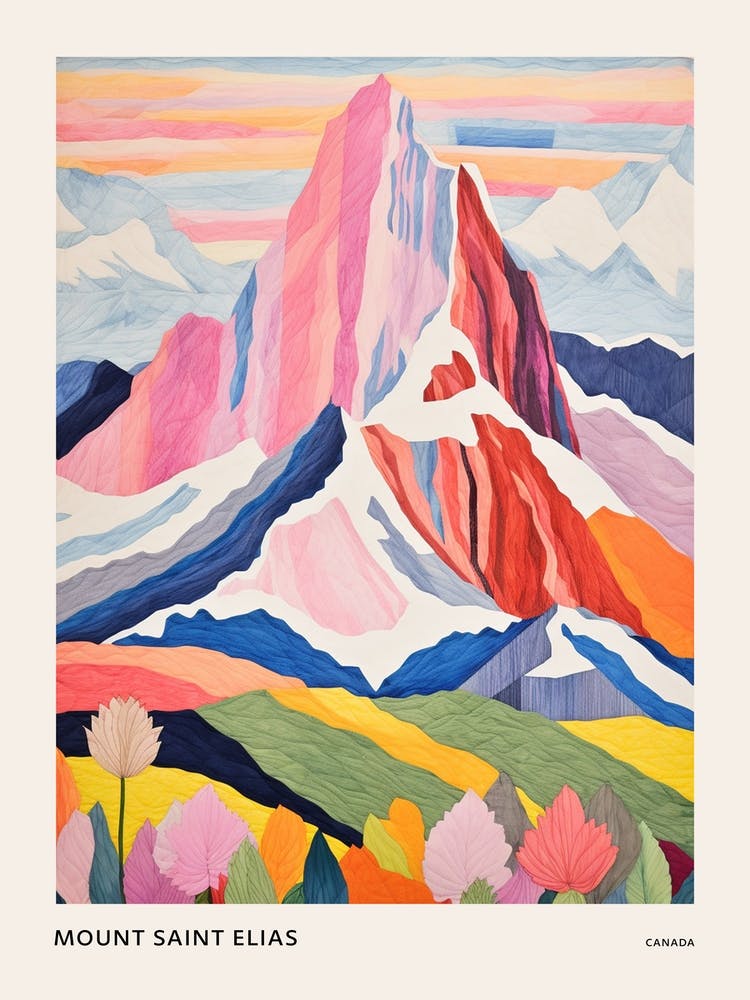 Mount Saint Elias Canada 1 Colourful Mountain Illustration Poster