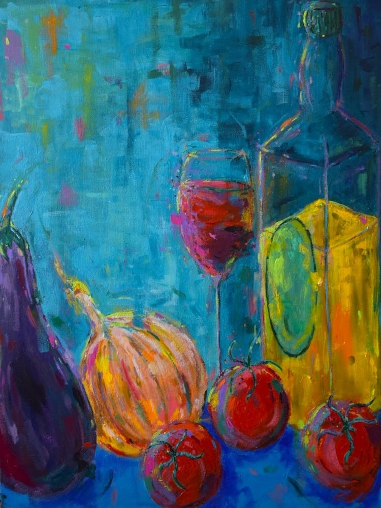 Aubergine, Onion, Red Wine, Tomatoes, Oil