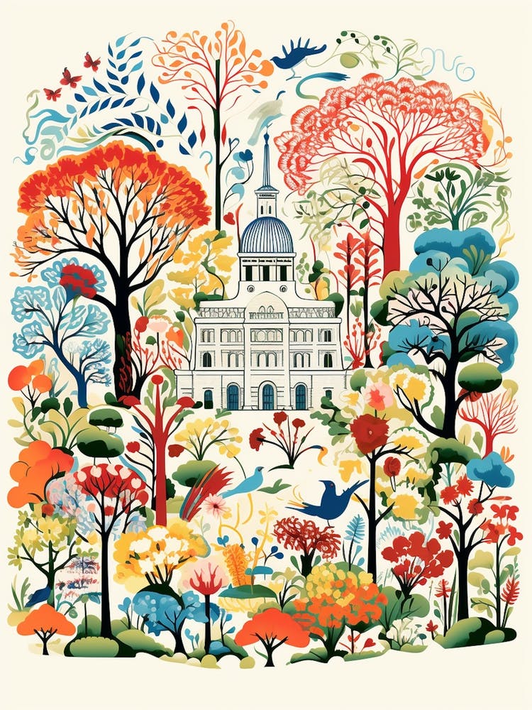 Central Park Conservatory Garden Usa Modern Illustration 1