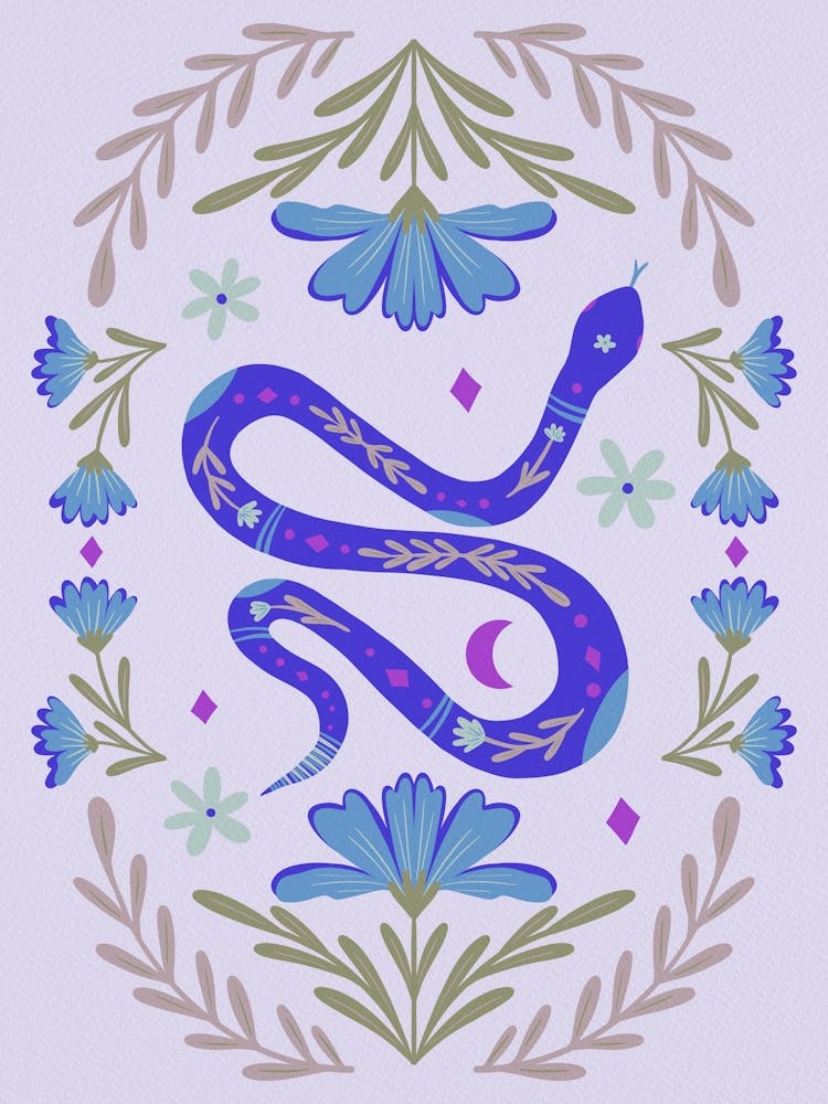 Cute Floral Snake Blue