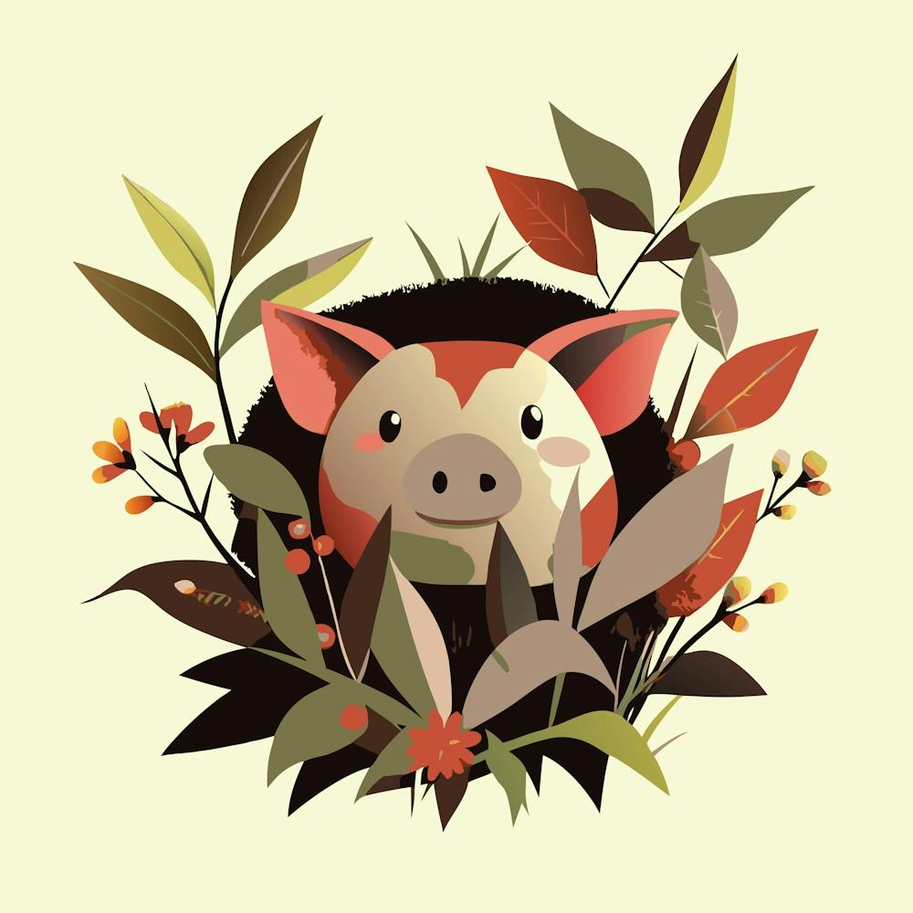 Piggy Hiding In The Bushes