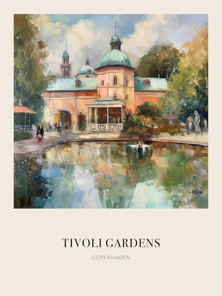 Tivoli Gardens Copenhagen Denmark 3 Vintage Cezanne Inspired Poster