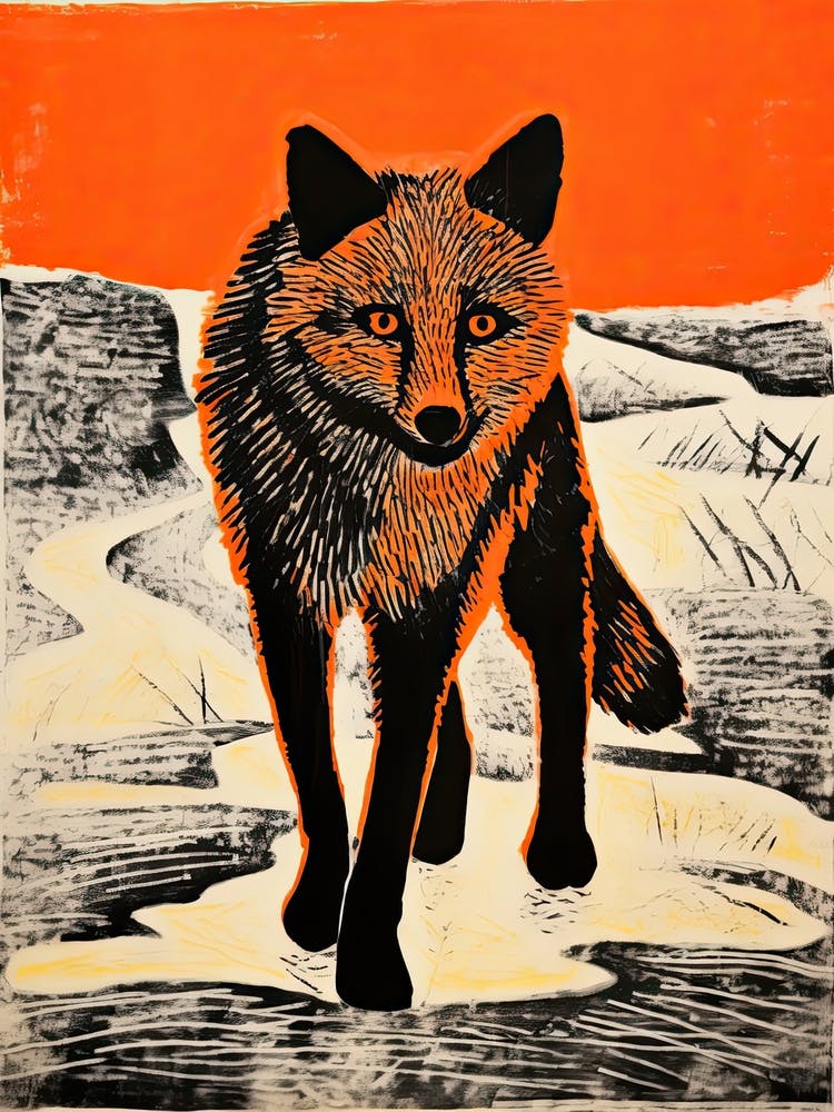 Polarfuchs, Holzblock-Tierzeichnung 3