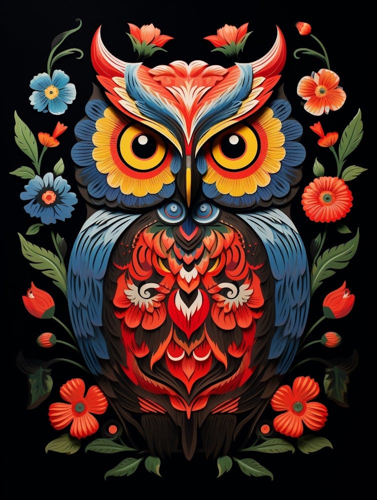 Folk Bird Illustration Eastern Screech Owl 1