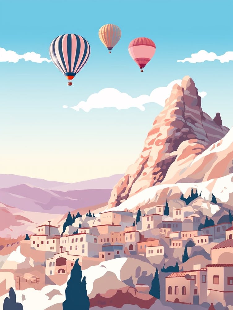 Vintage Winter Travel Illustration Cappadocia Turkey 1