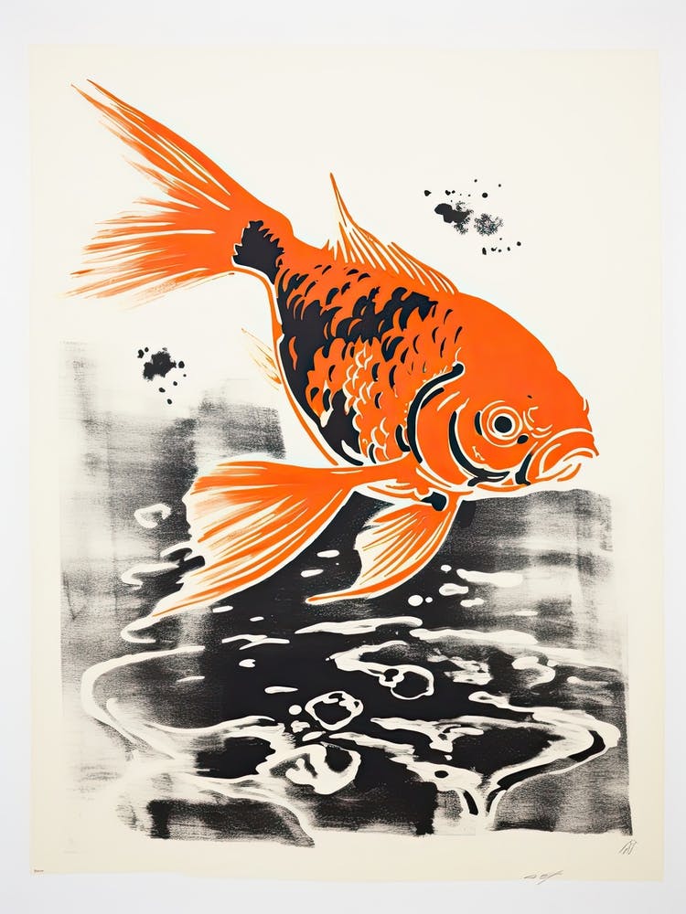 Goldfish, Woodblock Animal  Drawing 2