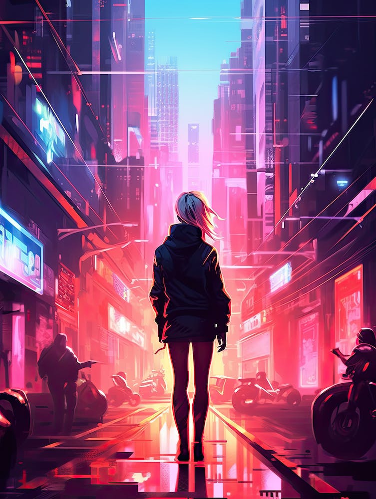 Futuristische Kunst, Cyberpunk-Kunst, Neonlicht