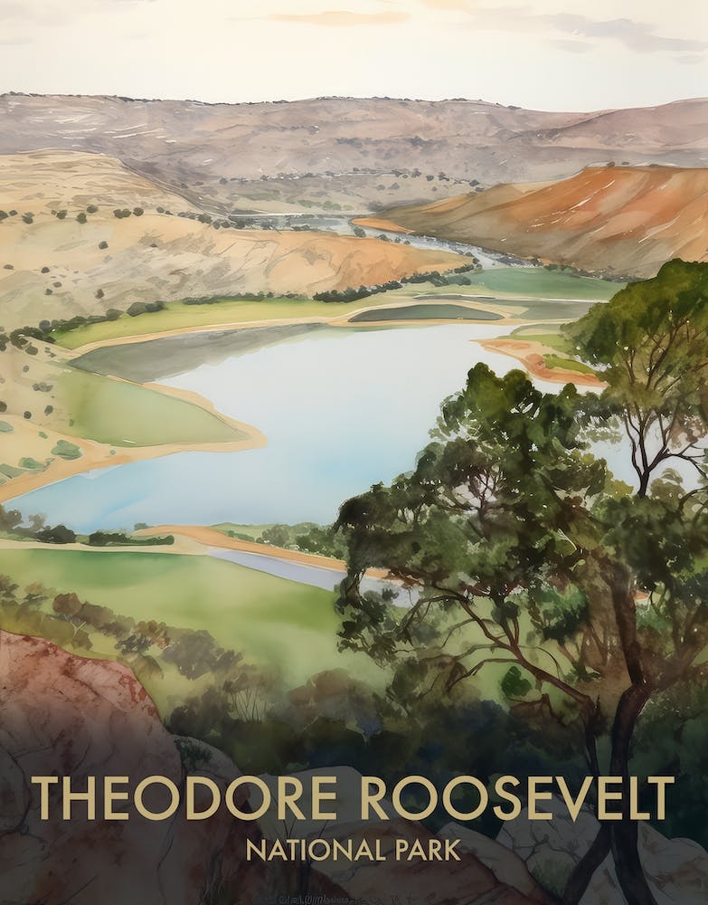 Theodore Roosevelt National Park Watercolour Vintage Travel Poster 1