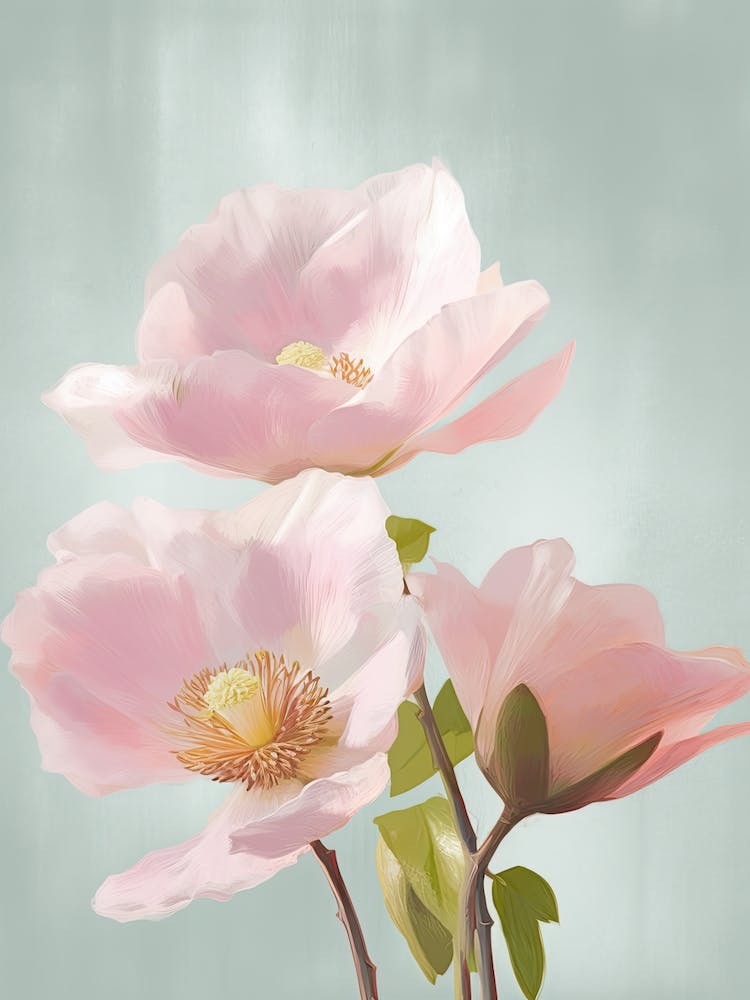 Magnolia Flowers Acrylic Painting In Pastel Colours 3