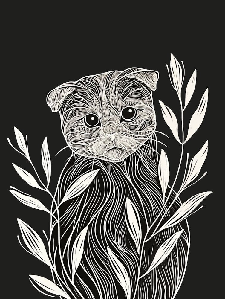 Scottish Fold Cat Minimalist Illustration 1
