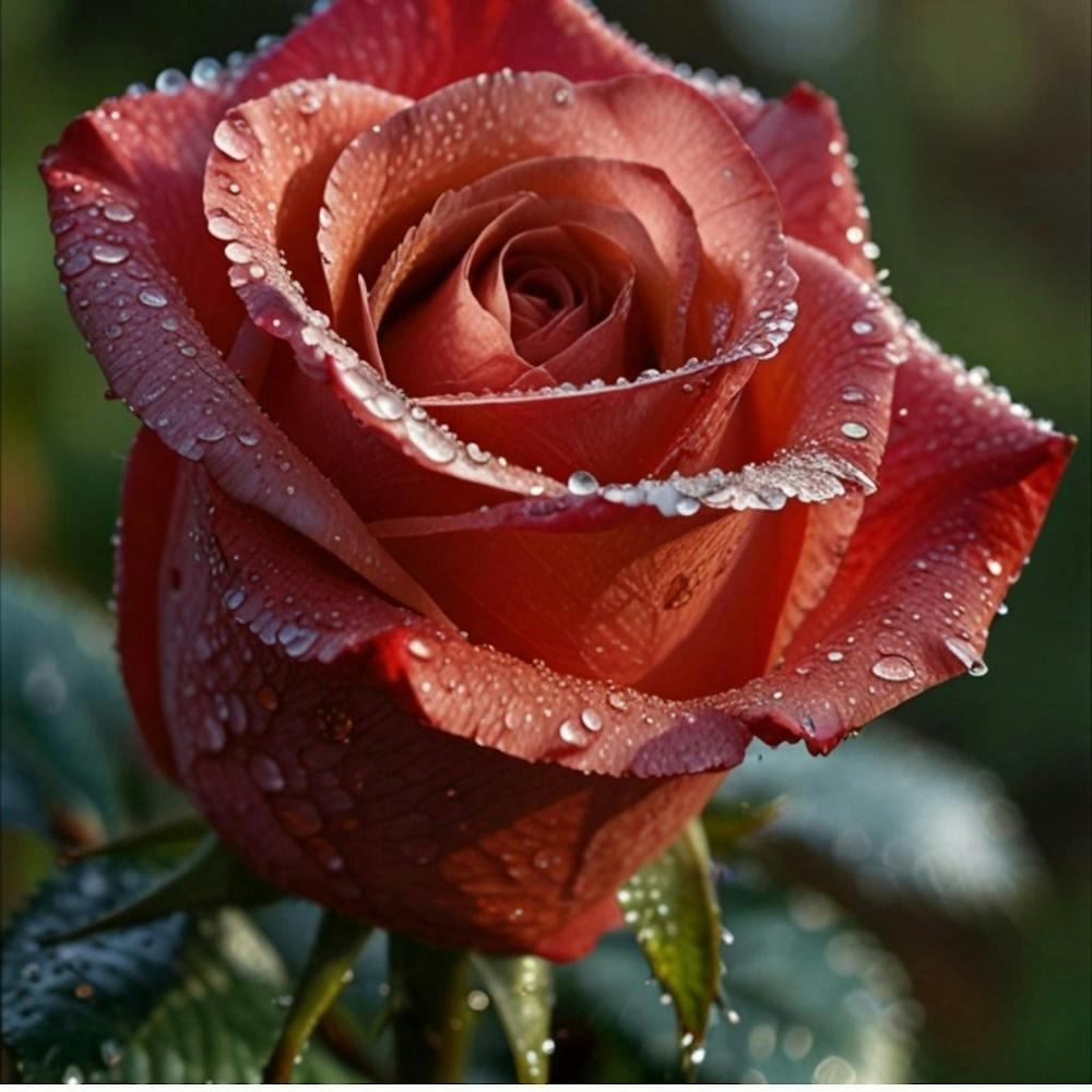 Red Rose With Raindrops