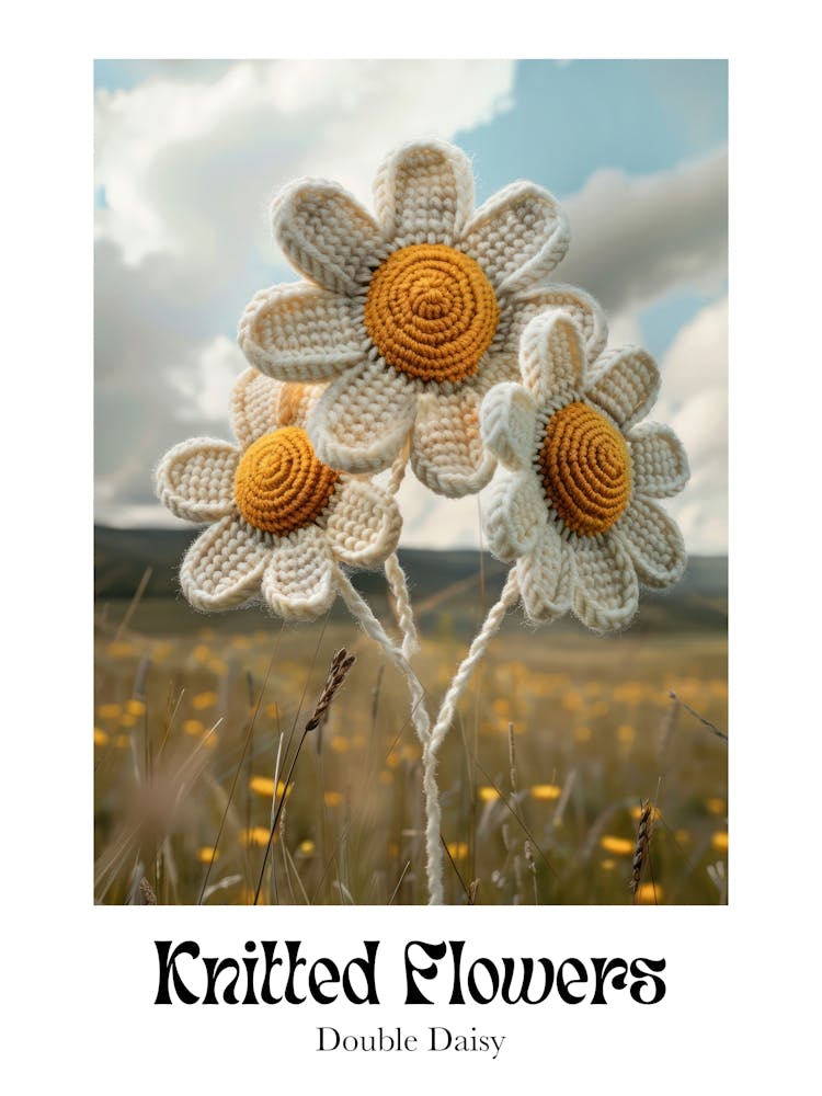 Gestrickte Blumen Doppelgänseblümchen 3