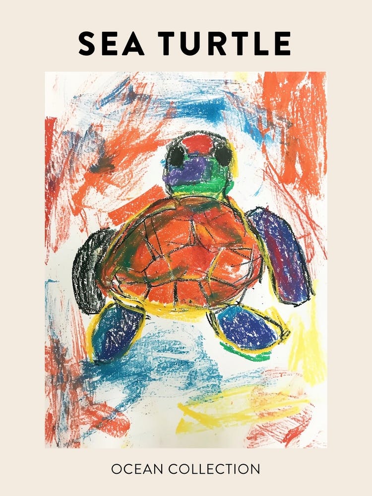 Minimalist Oil Pastel Scribble Sea Turtle Poster