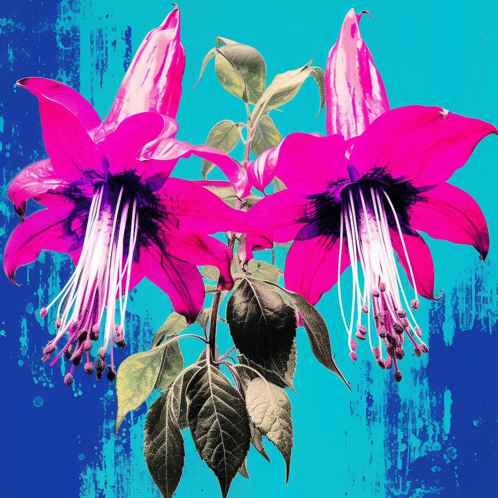 Andy Warhol Style Pop Art Flowers Fuchsia 4 Square