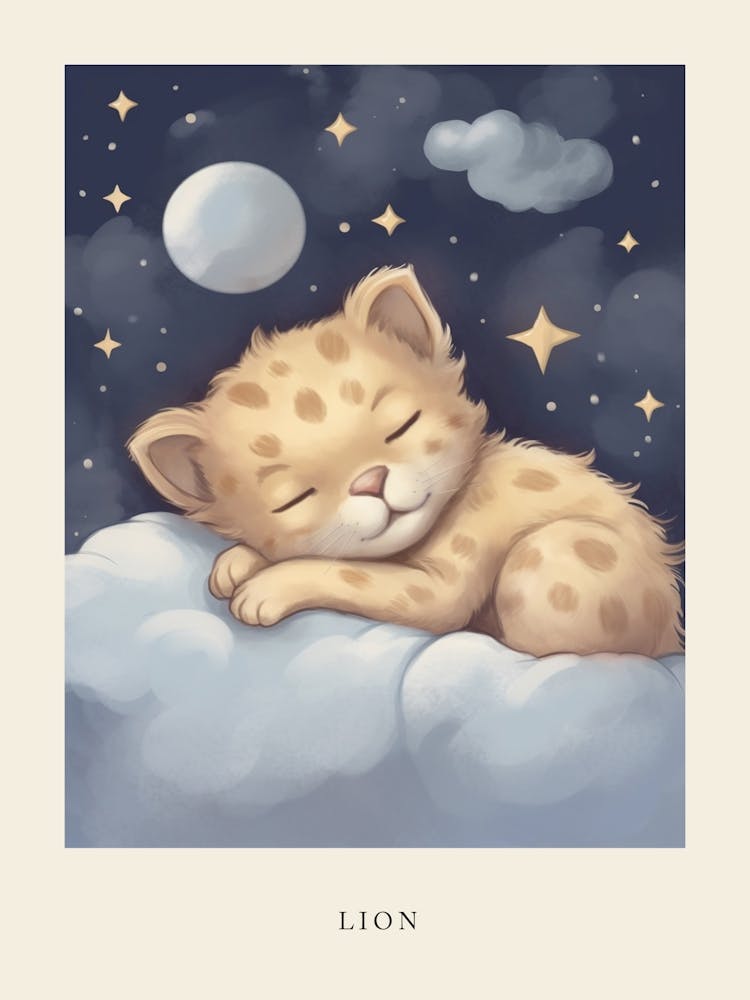 Sleeping Baby Lion 1 Nursery Poster