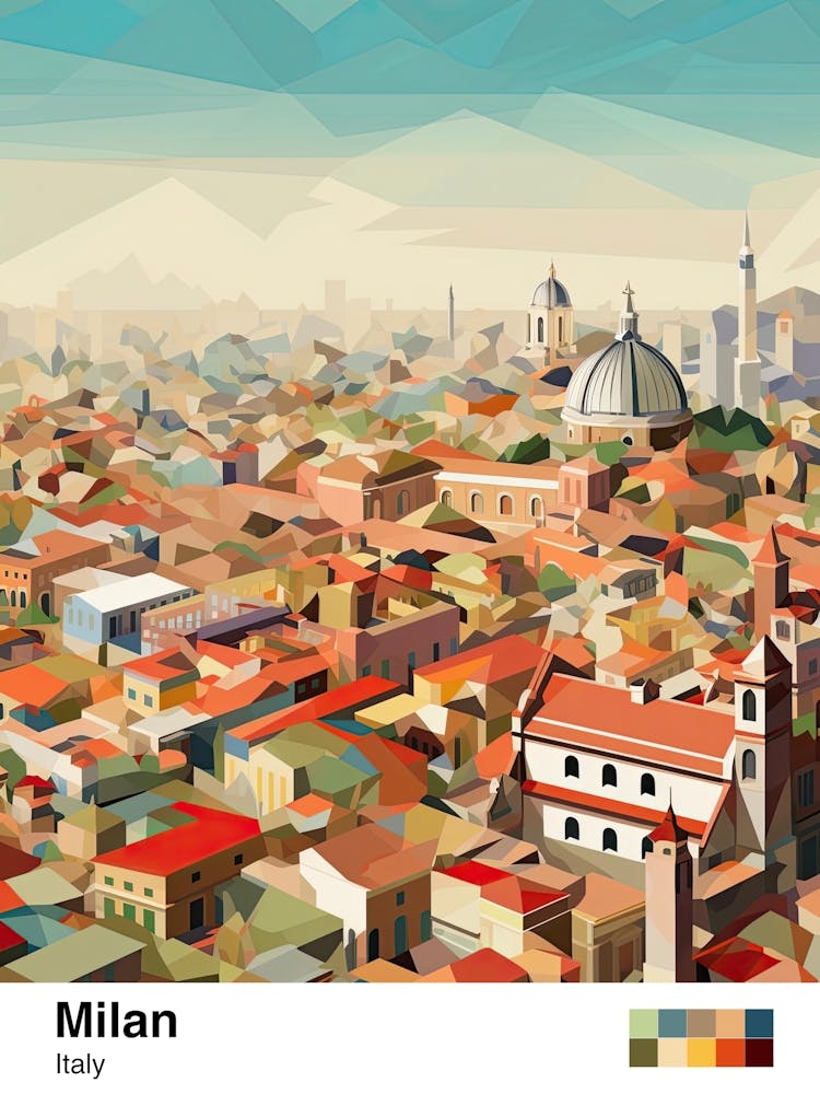 Milan, Italy, Geometric Illustration 2 Poster