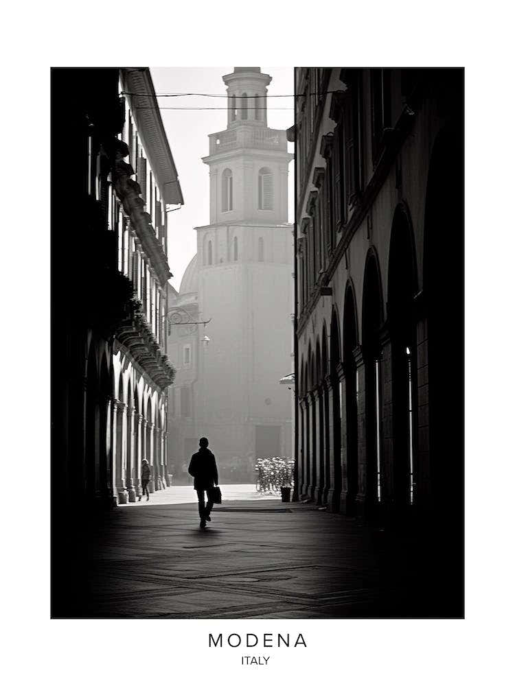 Poster Of Modena, Italy, Black And White Analogue Photography 1