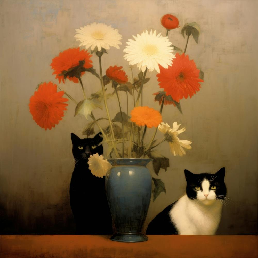 Cats and Flower Inspired By Odilon Redon