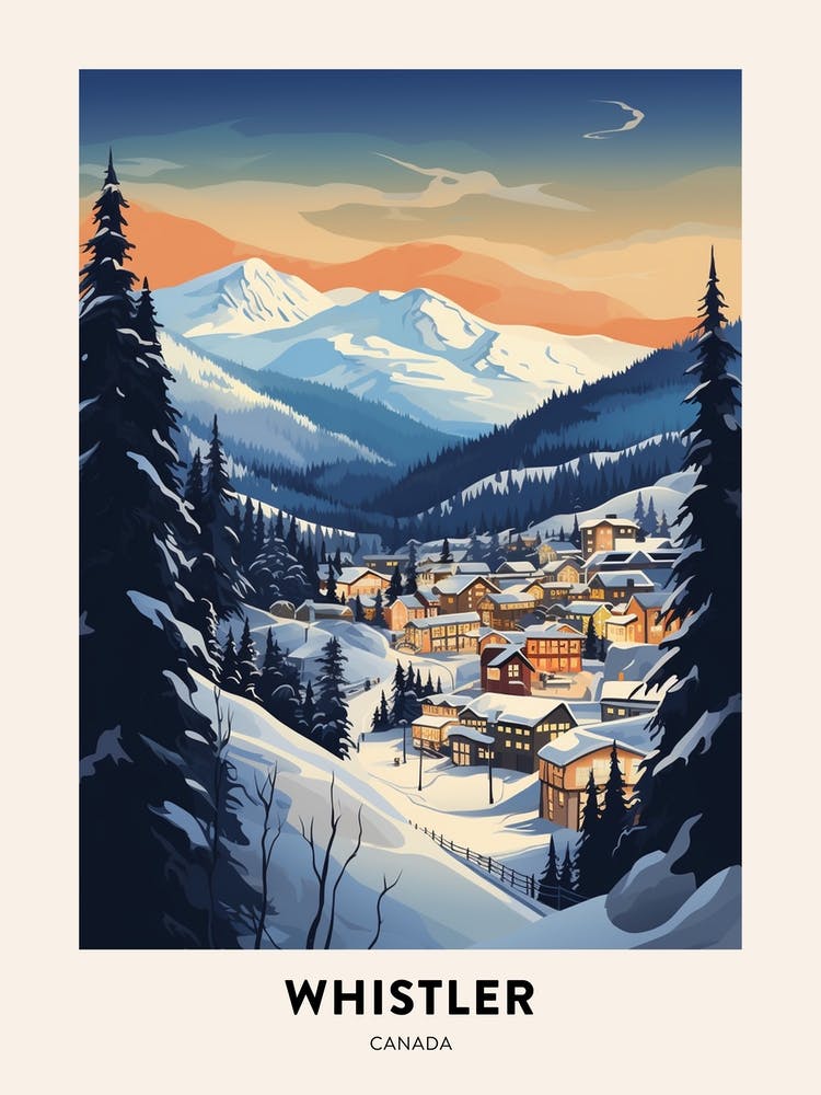 Winter Night  Travel Poster Whistler Canada 1