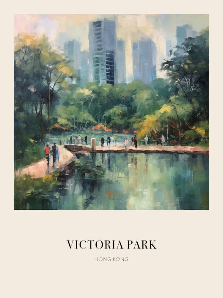 Victoria Park Hong Kong 2 Vintage Cezanne Inspired Poster