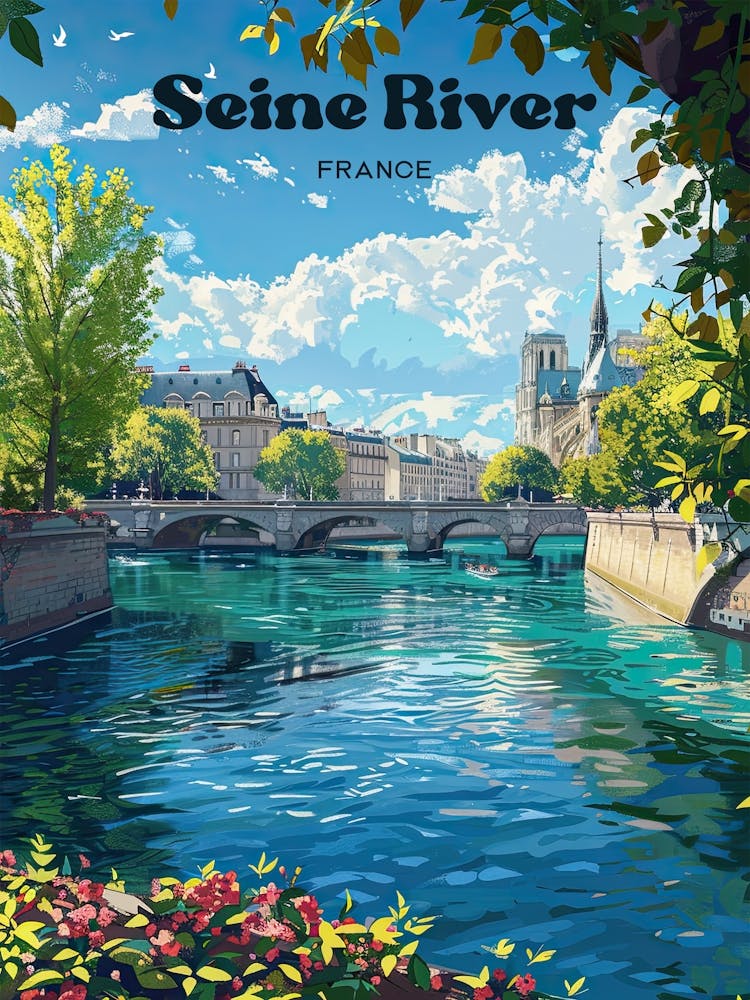The Seine River France Art Illustration