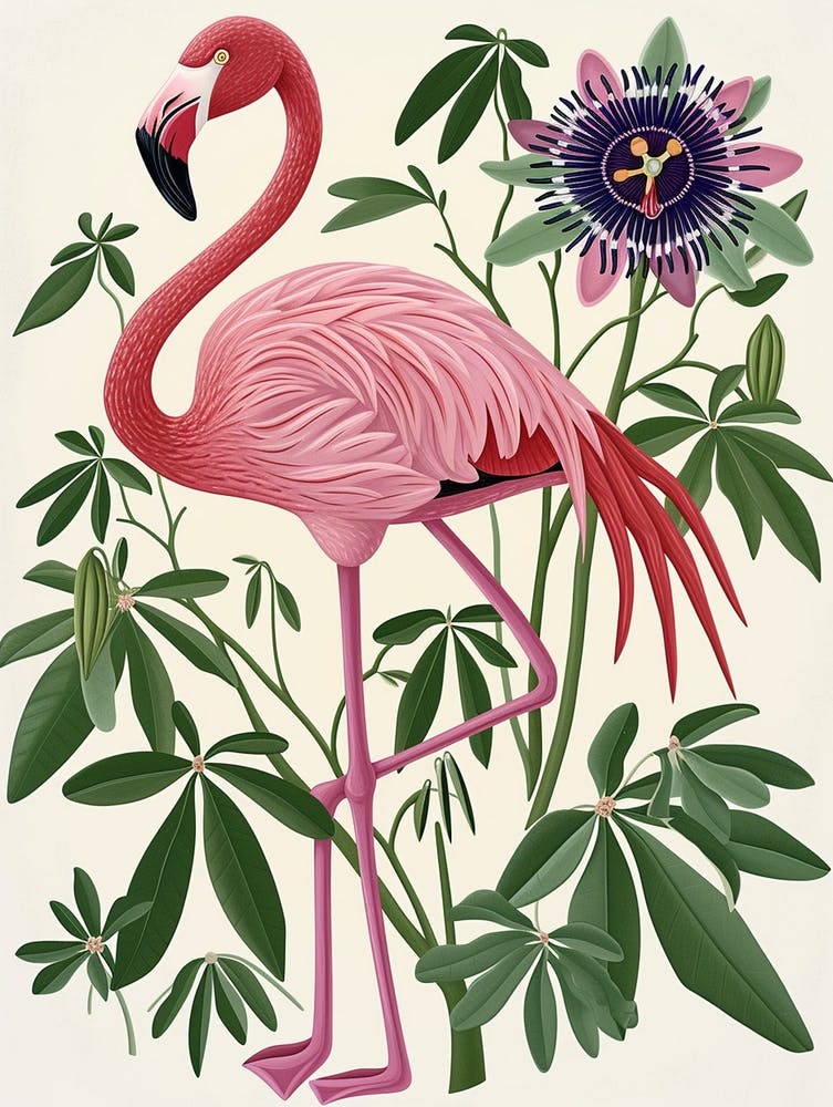 Jamess Flamingo And Passionflowers Minimalist Illustration 3