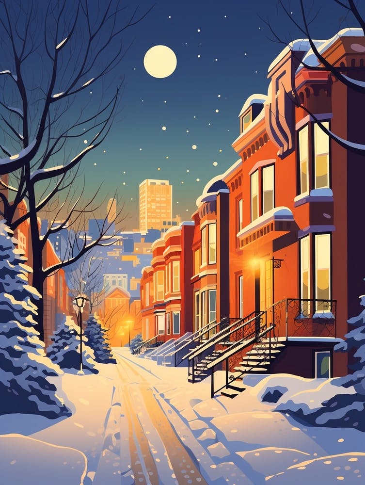 Winter Reise Nacht Illustration Montreal Canada 4