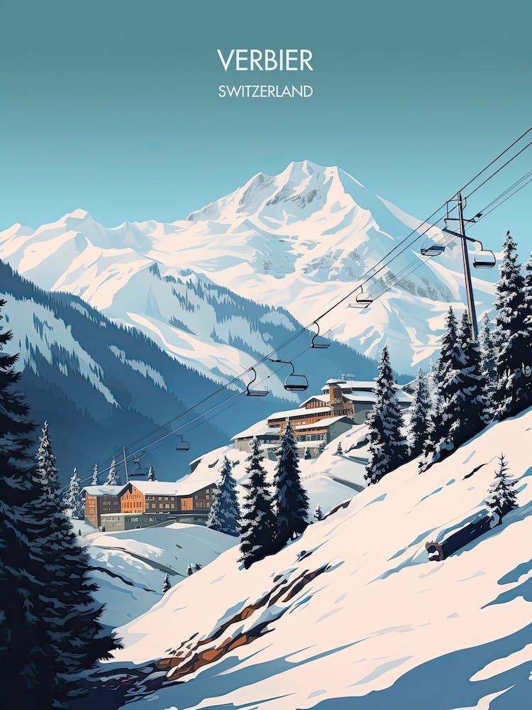 Poster Of Verbier   Switzerland, Ski Resort Illustration 3