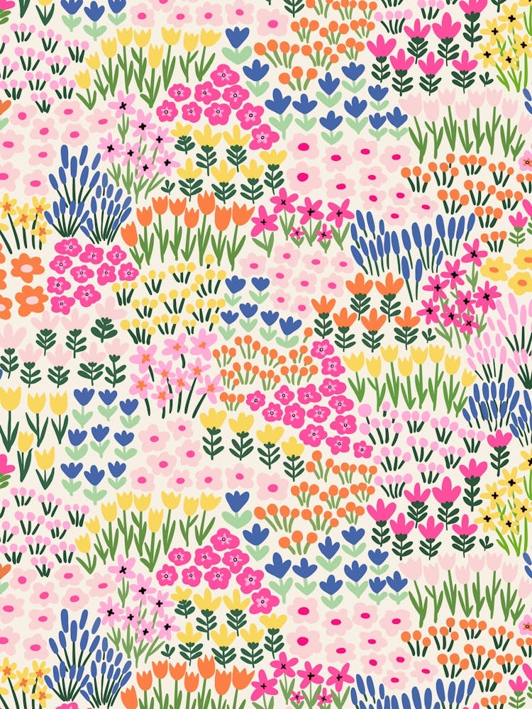 Vibrant Colorful Flower Garden Multicolor Floral on White