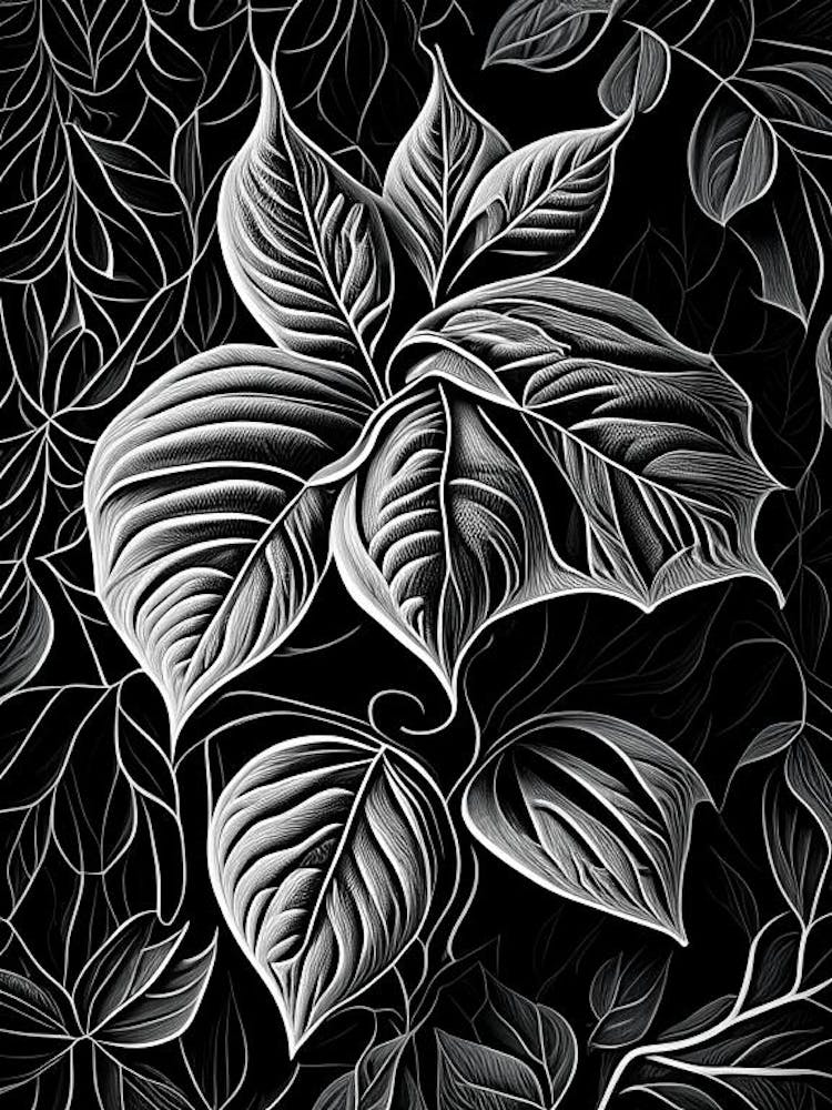 Basil Leaf Linocut 1