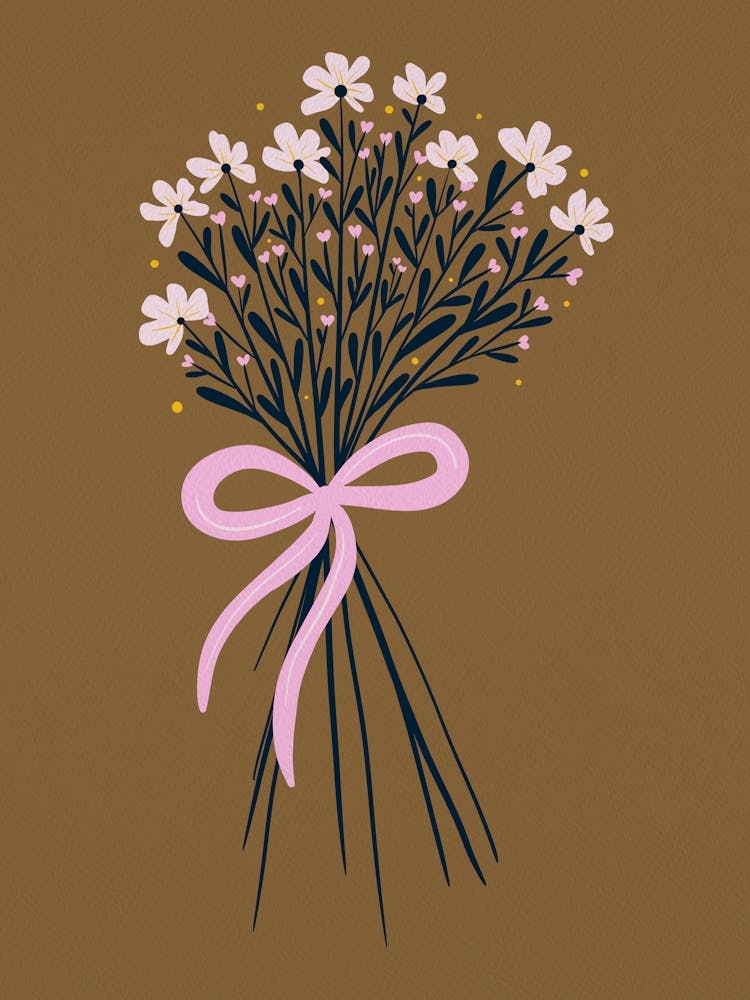 Floral Bouquet With Bow Golden Brown and Pink