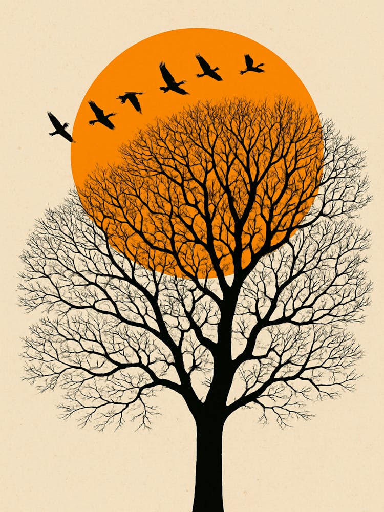Tree With Birds sun