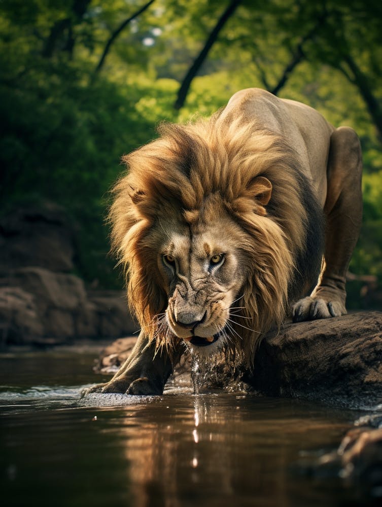 African Lion Drinking Water Realism 3
