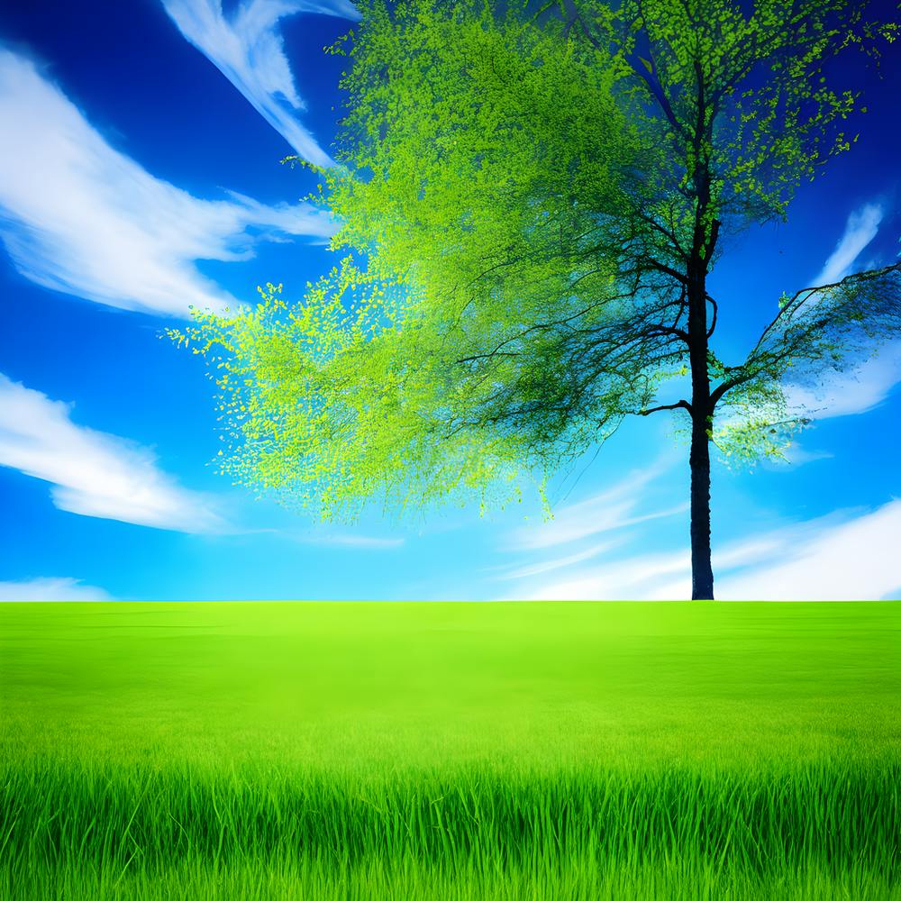 Green Grass A Blue Sky And A Background Of Calm Colors Suitable As A Wall Painting With Beautifu (5)
