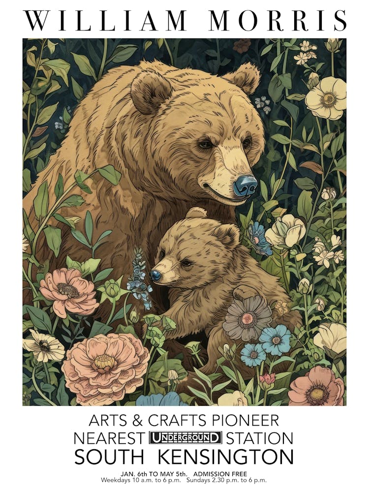 William Morris Print Mamma Bear Valentines Mothers Day Gift Botanical