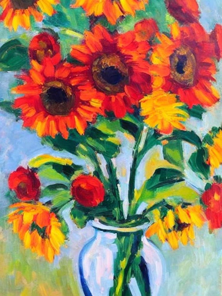 Sunflower Floral Abstract Block Colour 1 2 Flower