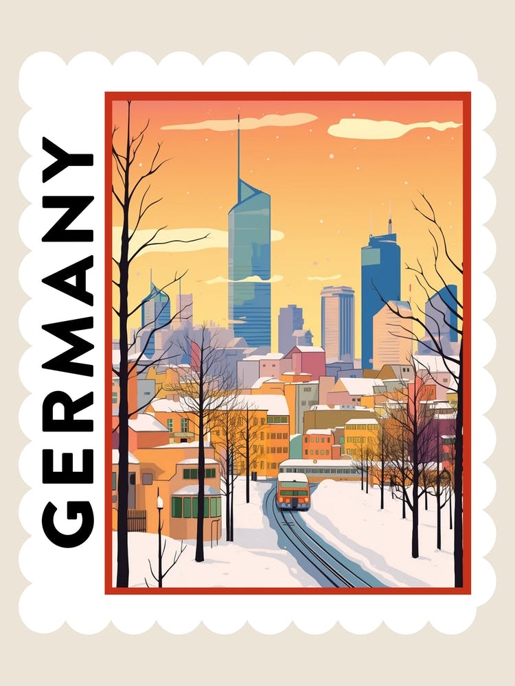Retro Winter Stamp Poster Frankfurt Germany