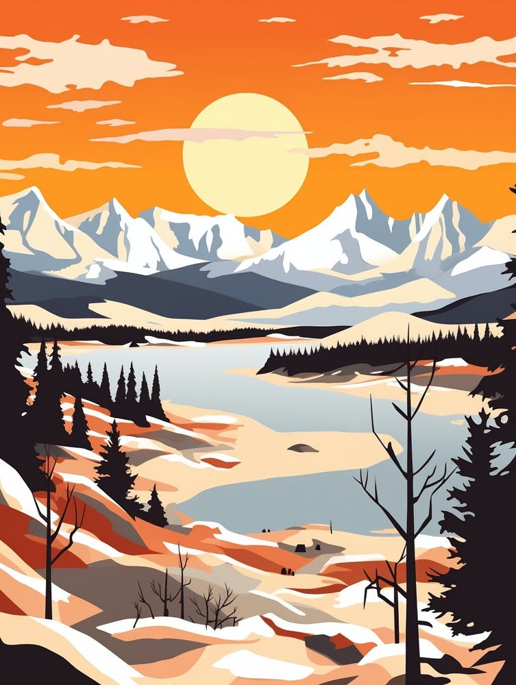 Retro Winter Illustration Patagonia Argentina 1
