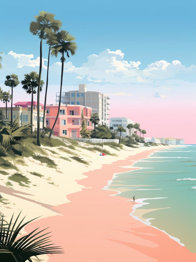 An Illustration In Pink Tones Of Panama City Beach Florida 1
