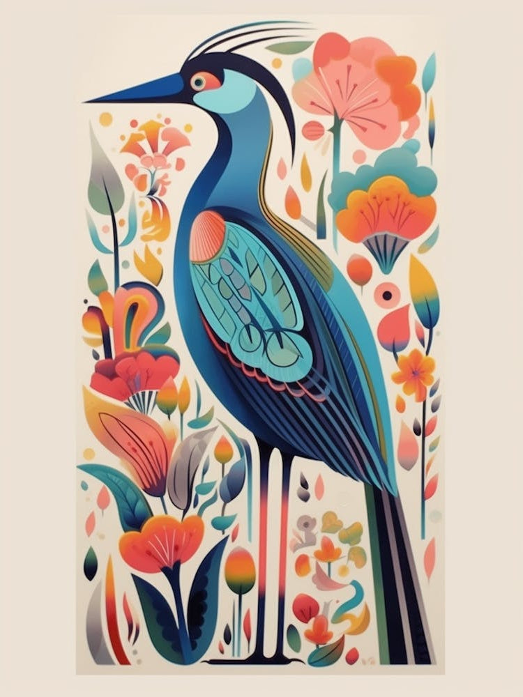 Colourful Scandi Bird Great Blue Heron 3