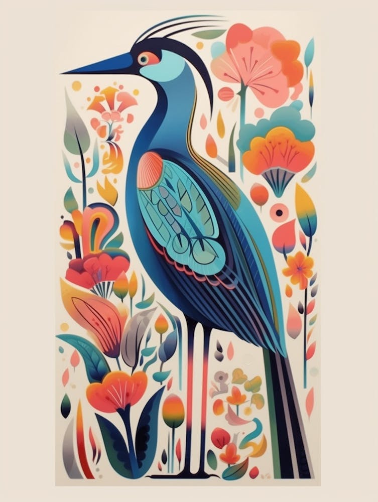 Colourful Scandi Bird Great Blue Heron 3