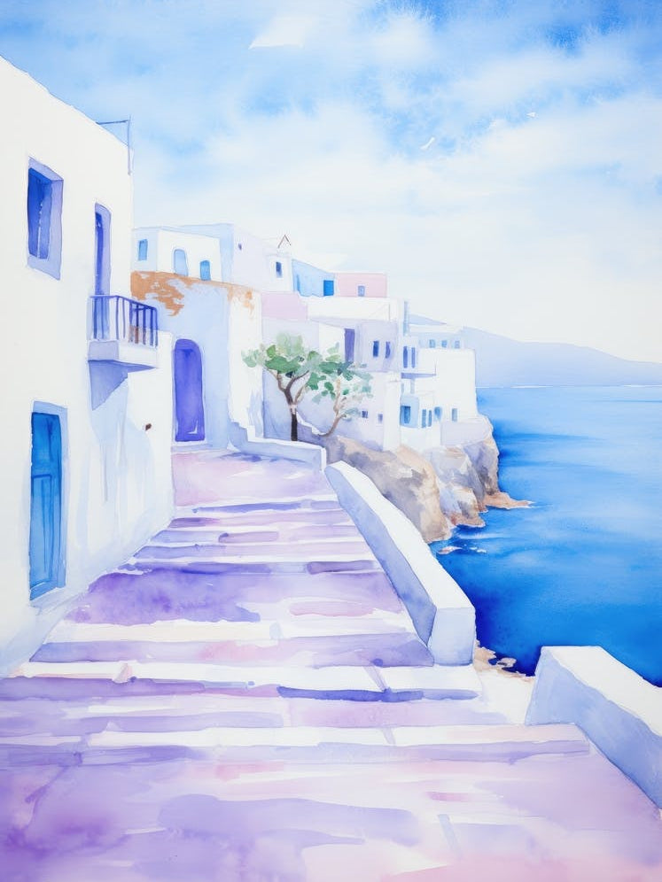 Watercolor Of A Greek Village