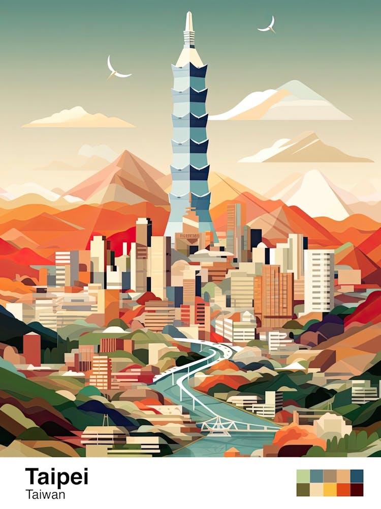 Taipei,Taiwan, Geometric Illustration 2 Poster