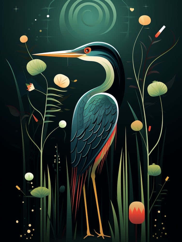 Folk Bird Illustration Green Heron 2