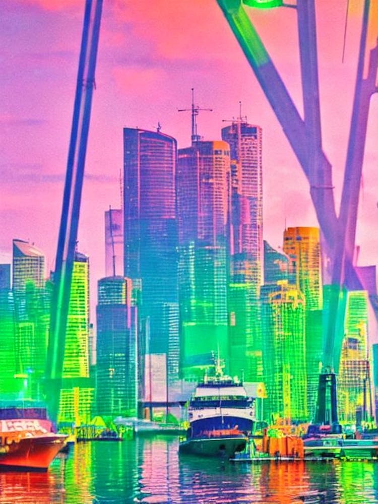Port Of Brisbane Australia Retro Risograph Print harbour