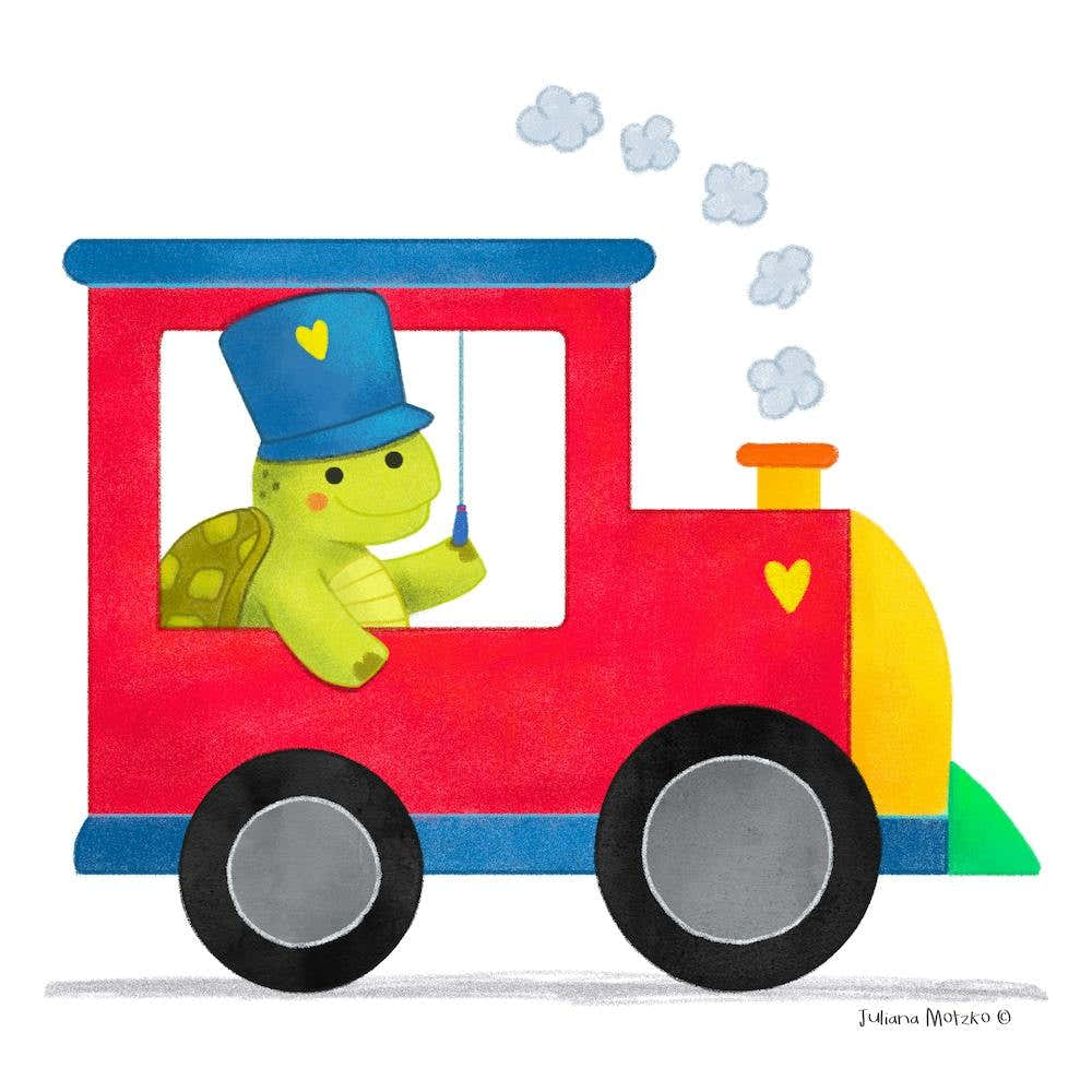 Turtle driving a train