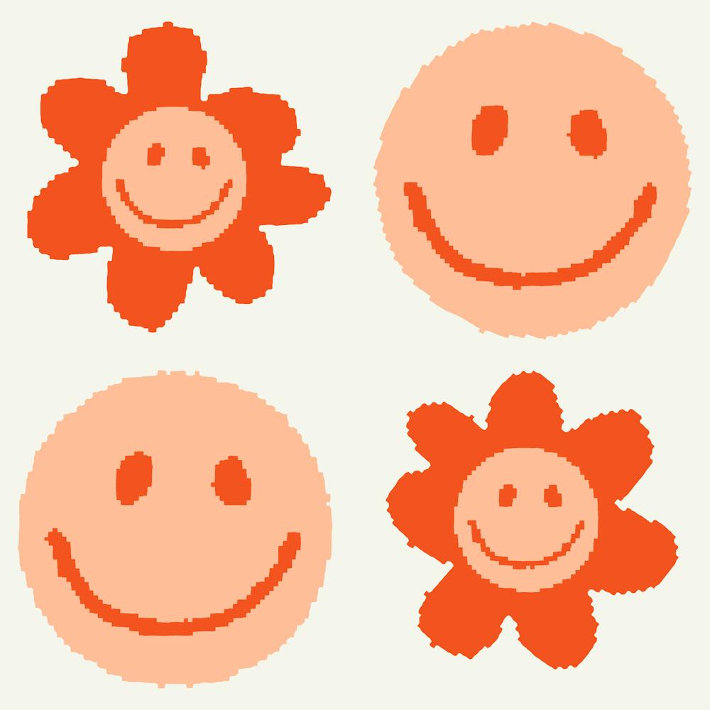 Peach Fuzz Smiley Faces, Groovy Design